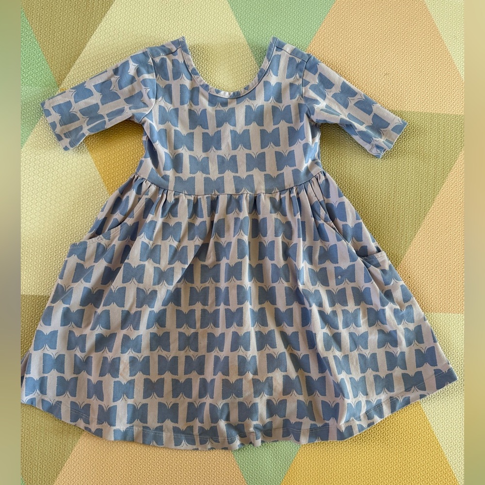 Hanna Andersson Blue Bow Patterned Girls Skater Dress Size 4